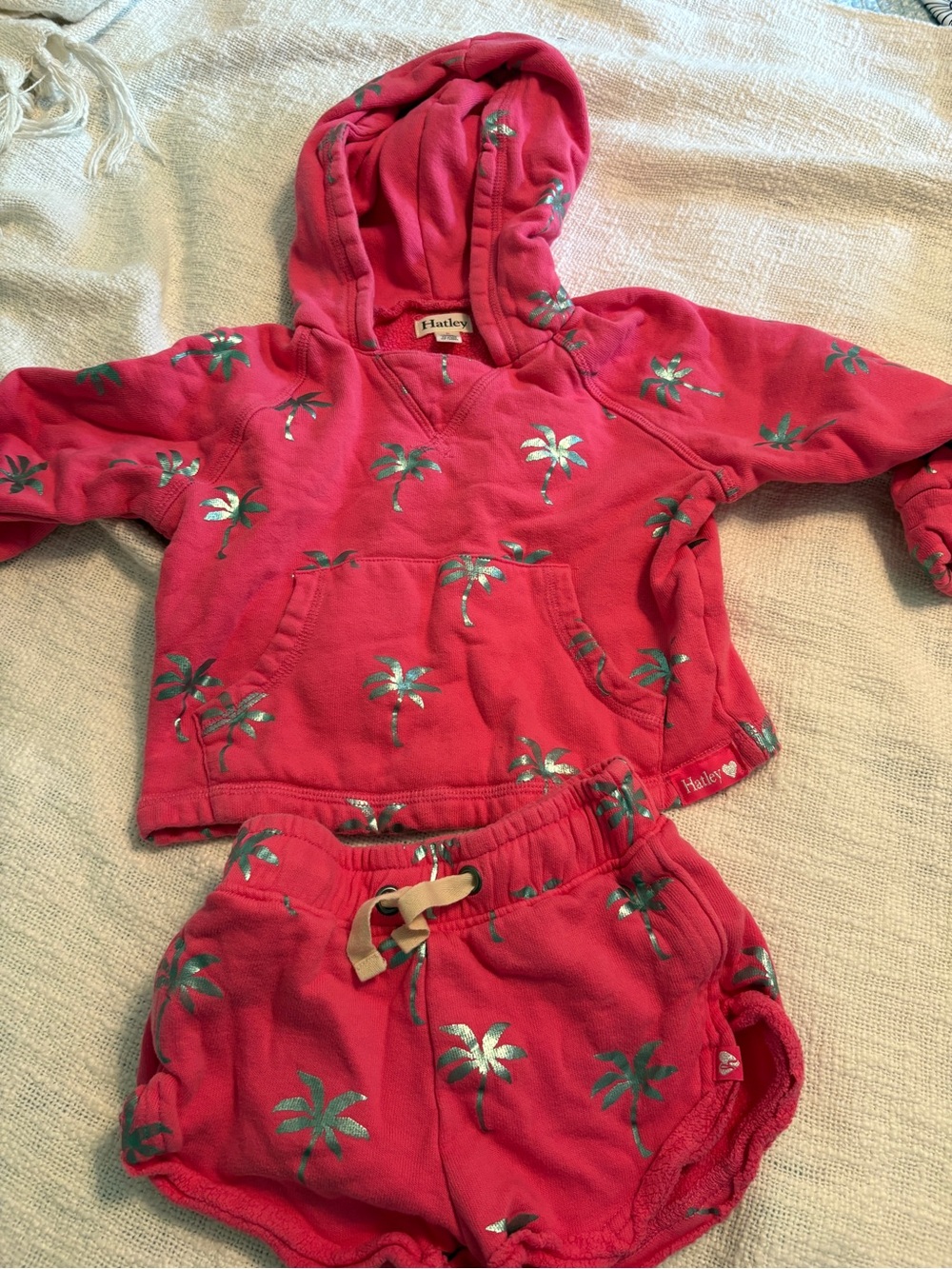 Hatley Hot Pink Palm-Print Hoodie and Shorts Set